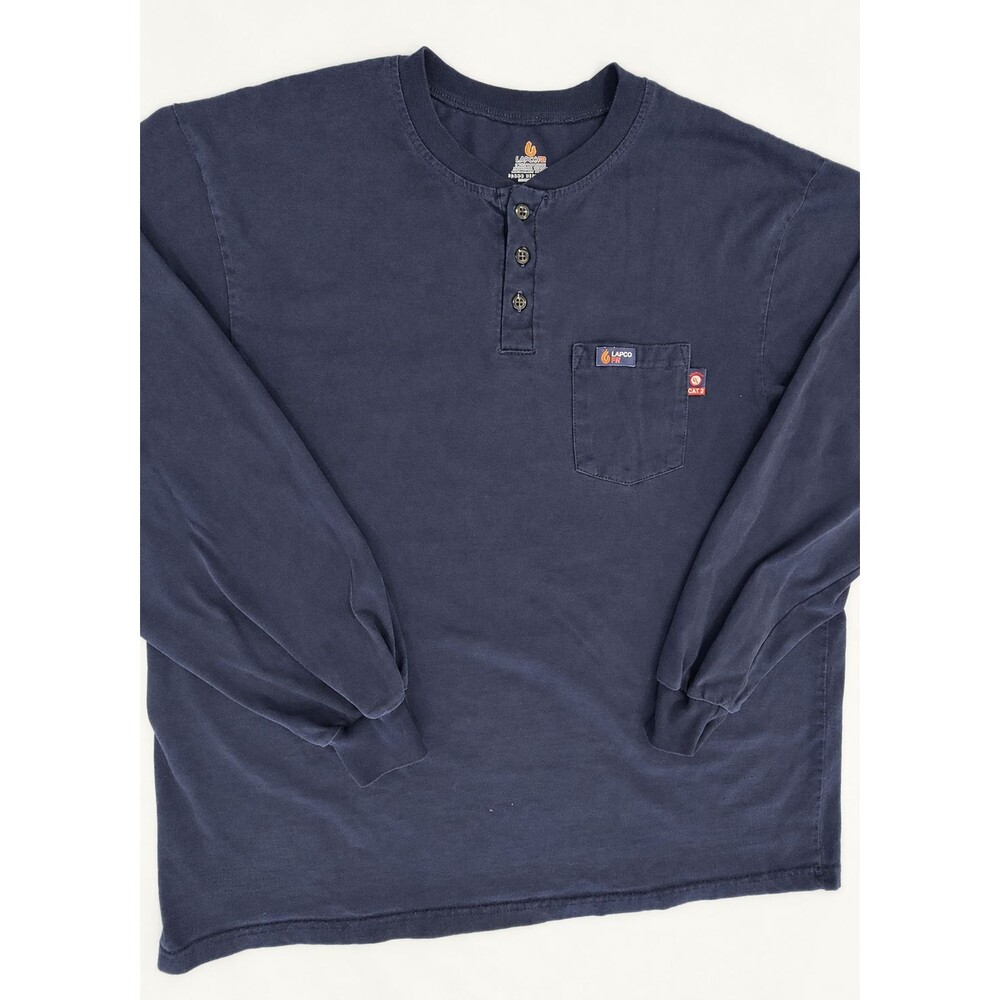 LAPCO FR men’s size 3XL flame-resistant long-sleeve Henley work shirt in blue